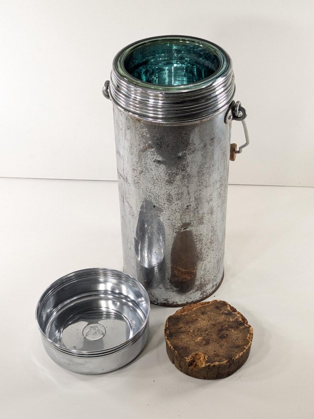 Vintage AS-IS XL Chromed Thermos, vacuum flask with original cork stopper